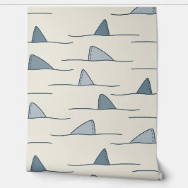 Beige och Blue Shark Fin Kids Tapet