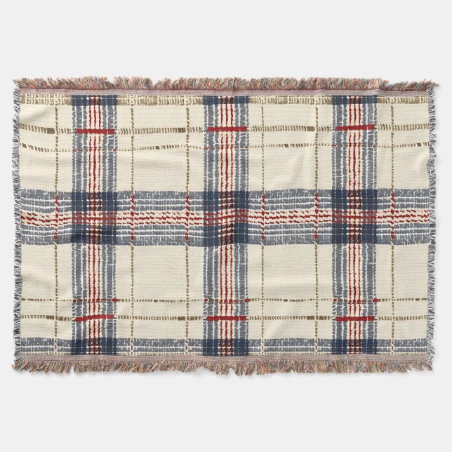 Beige och Blue Woven Play Mönster Filt (Framsidan)