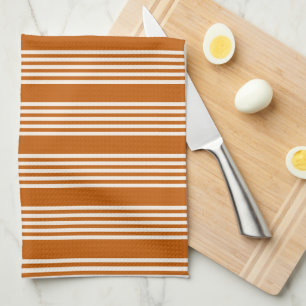 Beige och bränd orange fem rand mönster kökshandduk