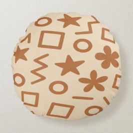 Beige och Brown Abstract Design Round Pillow Rund Kudde