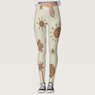 Beige och Brown Boho Leggings