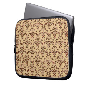 Beige och Brown Damask Pattern Laptop Fodral