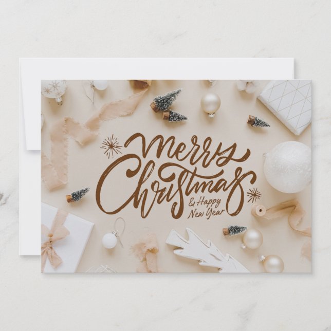 Beige och Brown minimalistisk jul och nyår Julkort (Framsida)