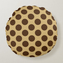Beige och Brown Polka dots Rund Kudde