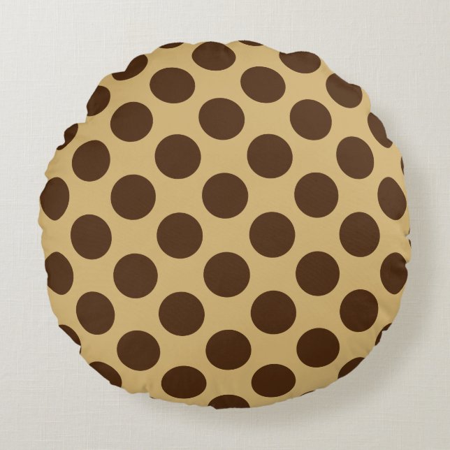 Beige och Brown Polka dots Rund Kudde (Framsidan)