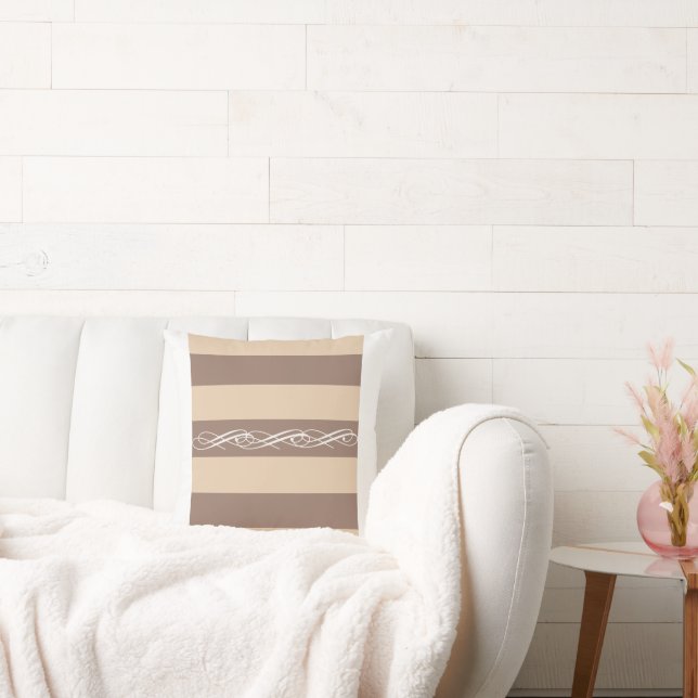 Beige och Brown Rand, Neutralt Färgad Ränder Kudde (Soffa)