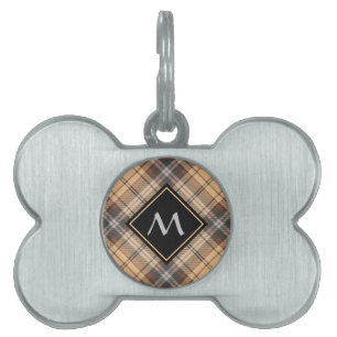 Beige och Brown Tartan ID-bricka Husdjur