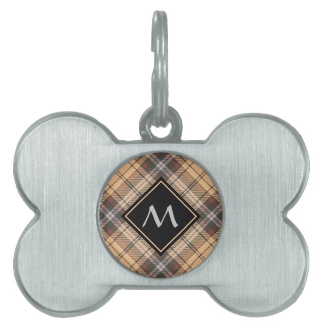 Beige och Brown Tartan ID-bricka Husdjur (Framsidan)