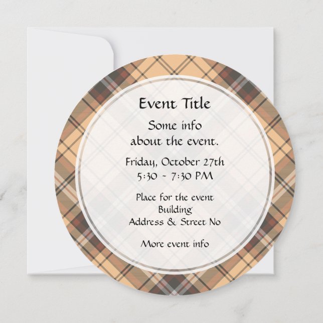 Beige och Brown Tartan Inbjudningar (Baksida)