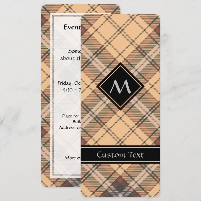 Beige och Brown Tartan Inbjudningar (Fram/baksida)