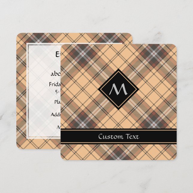 Beige och Brown Tartan Inbjudningar (Fram/baksida)