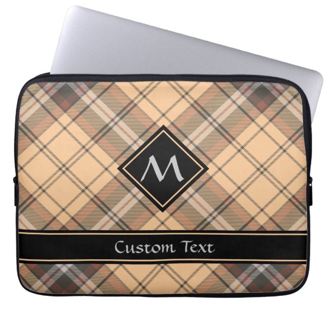 Beige och Brown Tartan Laptop Fodral (Framsidan)