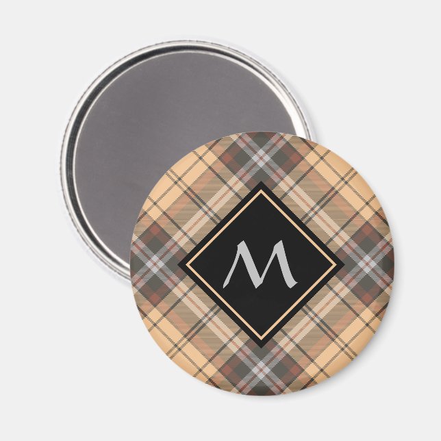 Beige och Brown Tartan Magnet (Front/Back)