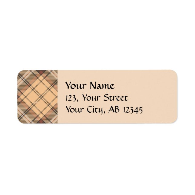 Beige och Brown Tartan Returadress Etikett (Framsidan)