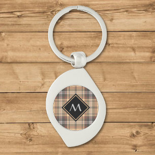 Beige och Brown Tartan Swirl Silverfärgad Nyckelring
