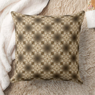 Beige och Brown Tones Flowers Kaleidoscope Mönster Kudde