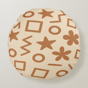 Beige och Brun Abstrakt Design Rund Kudd Kudde