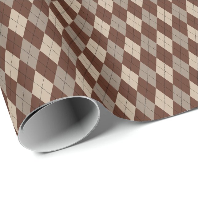 Beige och brun argyle-inslagspapper presentpapper (Rullad Hörn)