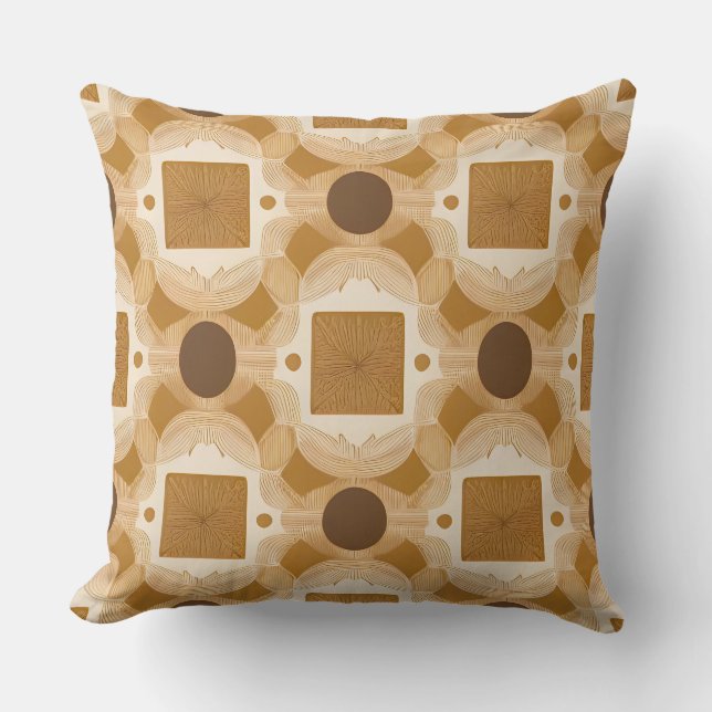 Beige och Brun Geometrisk Mönster Kudde (Framsida)