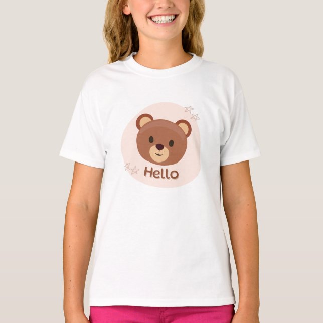 Beige och Brun Söt Illustrativ T Shirt (Framsida)