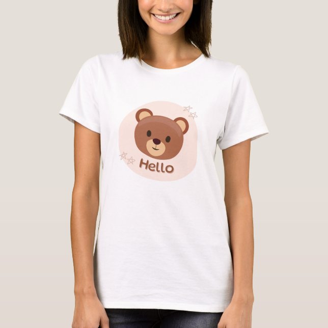 Beige och Brun Söt Illustrativ T Shirt (Framsida)