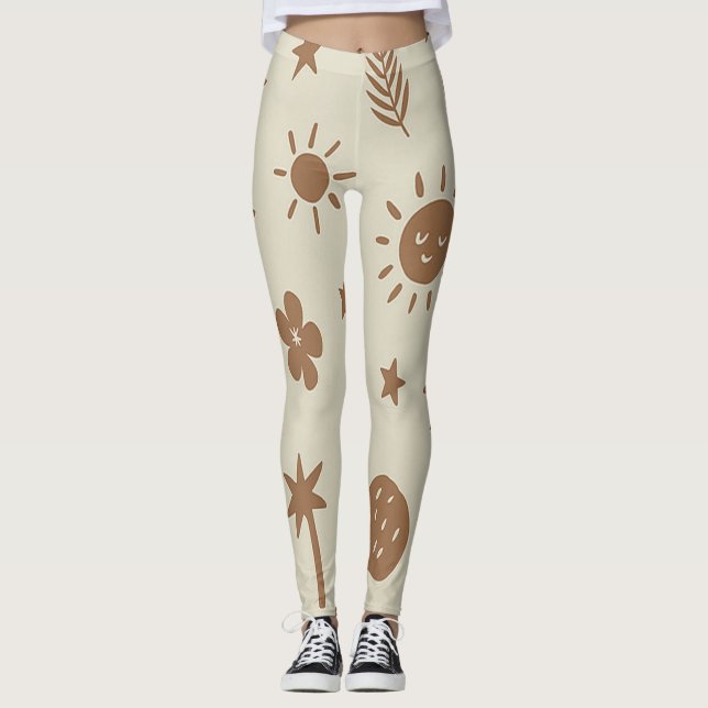 Beige och bruna boho-leggings leggings (Framsida)