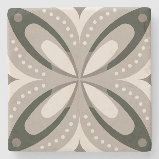Beige och bruna retro cirkulära former stenunderlägg (Framsidan)