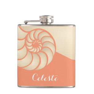 Beige och Coral Nautilus Snäcka med Monogram Fickplunta