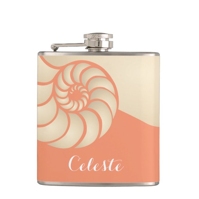 Beige och Coral Nautilus Snäcka med Monogram Fickplunta (Framsidan)