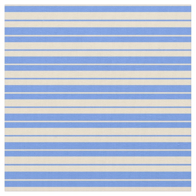 Beige och Cornblomma Blue Färgad Mönster Tyg (Närbild)