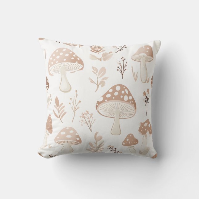 Beige och Cream Mushroom Mönster Dekorativ kudde (Framsida)