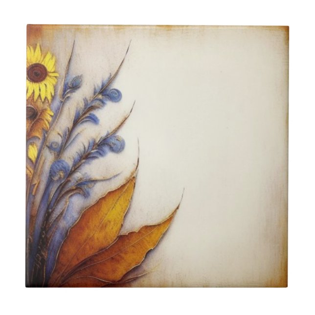 Beige och flora - detaljerat keramiskt plattstål kakelplatta (Framsidan)