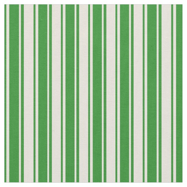 Beige och Forest Grönt Färgad Rand Tyg (Närbild)