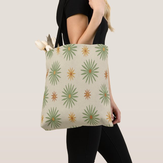 Beige och grön boho-stjärnburks-handväska tygkasse (Närbild)
