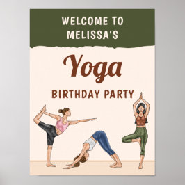 Beige och grön boho yoga födelsedagsfest välkommen poster