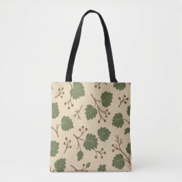 Beige och grön botanisk totebag för skogen tygkasse