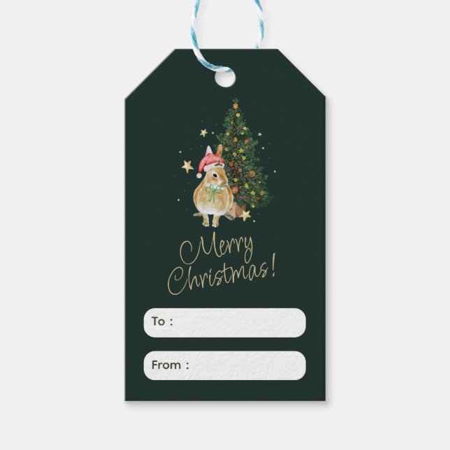 Beige och Grönt Juldagen Hälsning Märkrn Presentetikett (Framsidan)