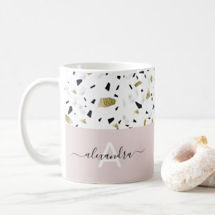Beige och guld foil terrazzo mönster monogram kaffemugg