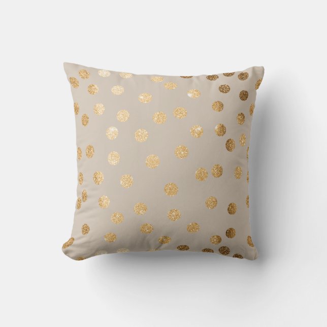 Beige och Guld Glitter Polka Dot Pillow Kudde (Framsida)