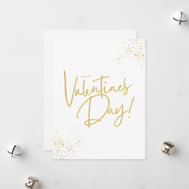 Beige Och Gyllene Minimalistisk Alla Hjärtans Dag Julkort (Fram/Back In Situ)