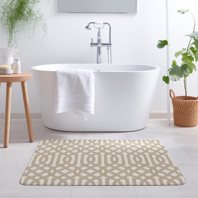 Beige och Ivory Trellis | Modern jordbruksenhet Badrumsmatta (Skapare uppladdad)