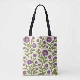 Beige och Lila blommor Tote Bag Tygkasse
