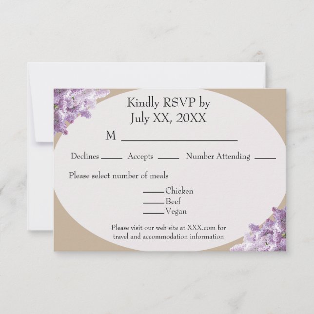 Beige och lila RSVP-kort OSA Kort (Framsida)
