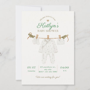 Beige och ljusgrön baby shower-inbjudan inbjudningar