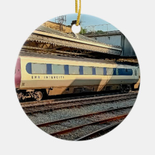 Beige och Maroon tåg Julgransprydnad Keramik