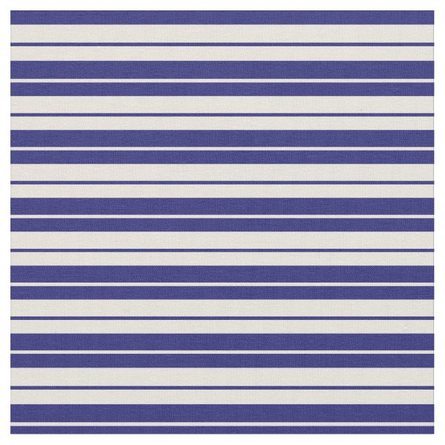 Beige och Midnight Blue Färgad Stripe Mönster Tyg (Närbild)