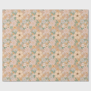 Beige och mintgrön blomster med mjuk vintage look presentpapper