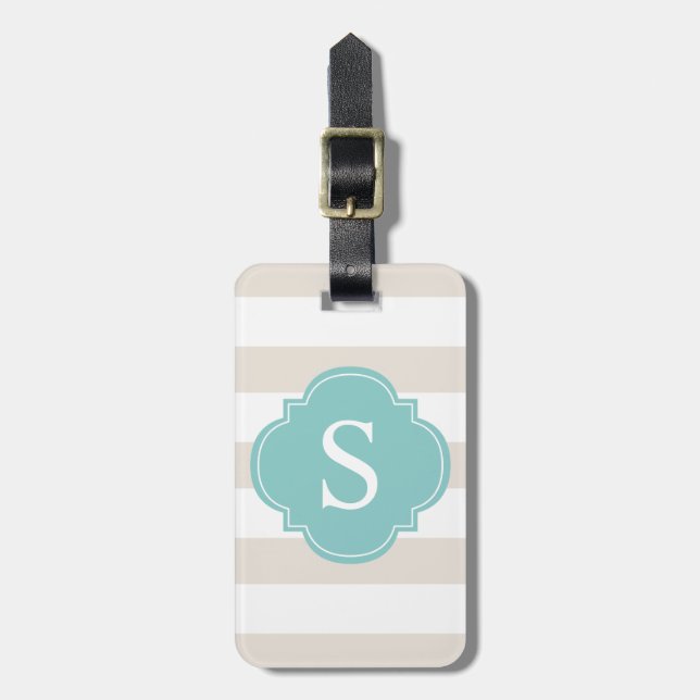 Beige- och MintrandMonogram Bagagebricka (Vertikal Framsida)