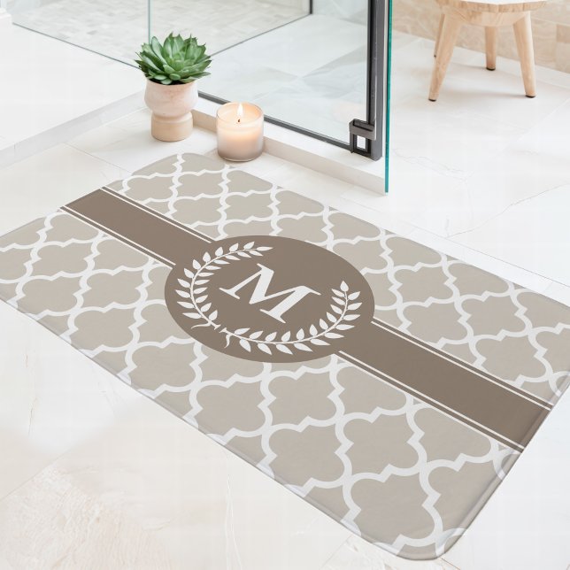 Beige och Mocha Marockansk Monogram Badrumsmatta (Skapare uppladdad)