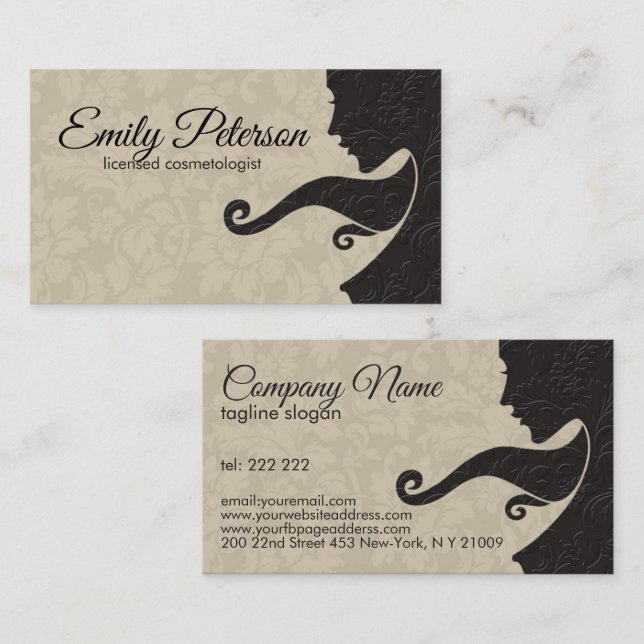 Beige och Mörk Brown Beauty/Cosmetology Design Visitkort (Fram/baksida)